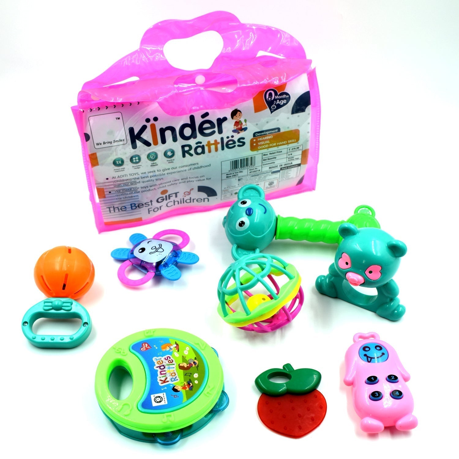 Assorted baby rattles featuring various shapes and colors for baby playtime. Assorted baby rattles featuring various shapes and colors for baby playtime.
